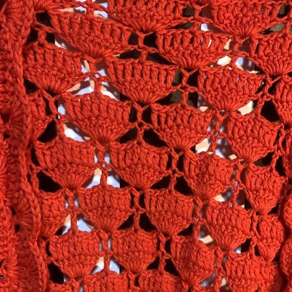 Orange Red Crochet Knit Fringe Shawl Sweater Blanket Wrap Cape One Size - Picture 3 of 7